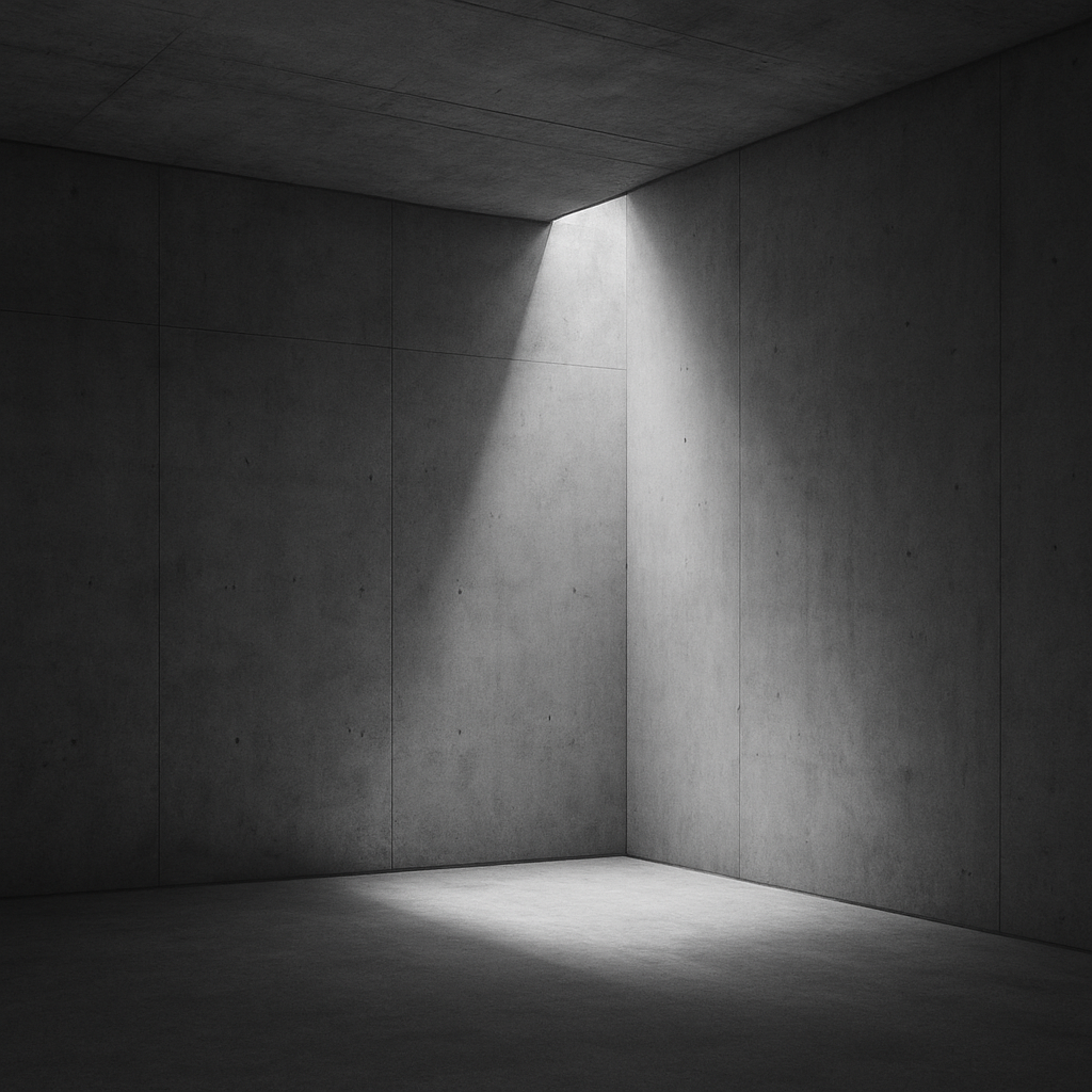 Concrete interior in a single shaft of light